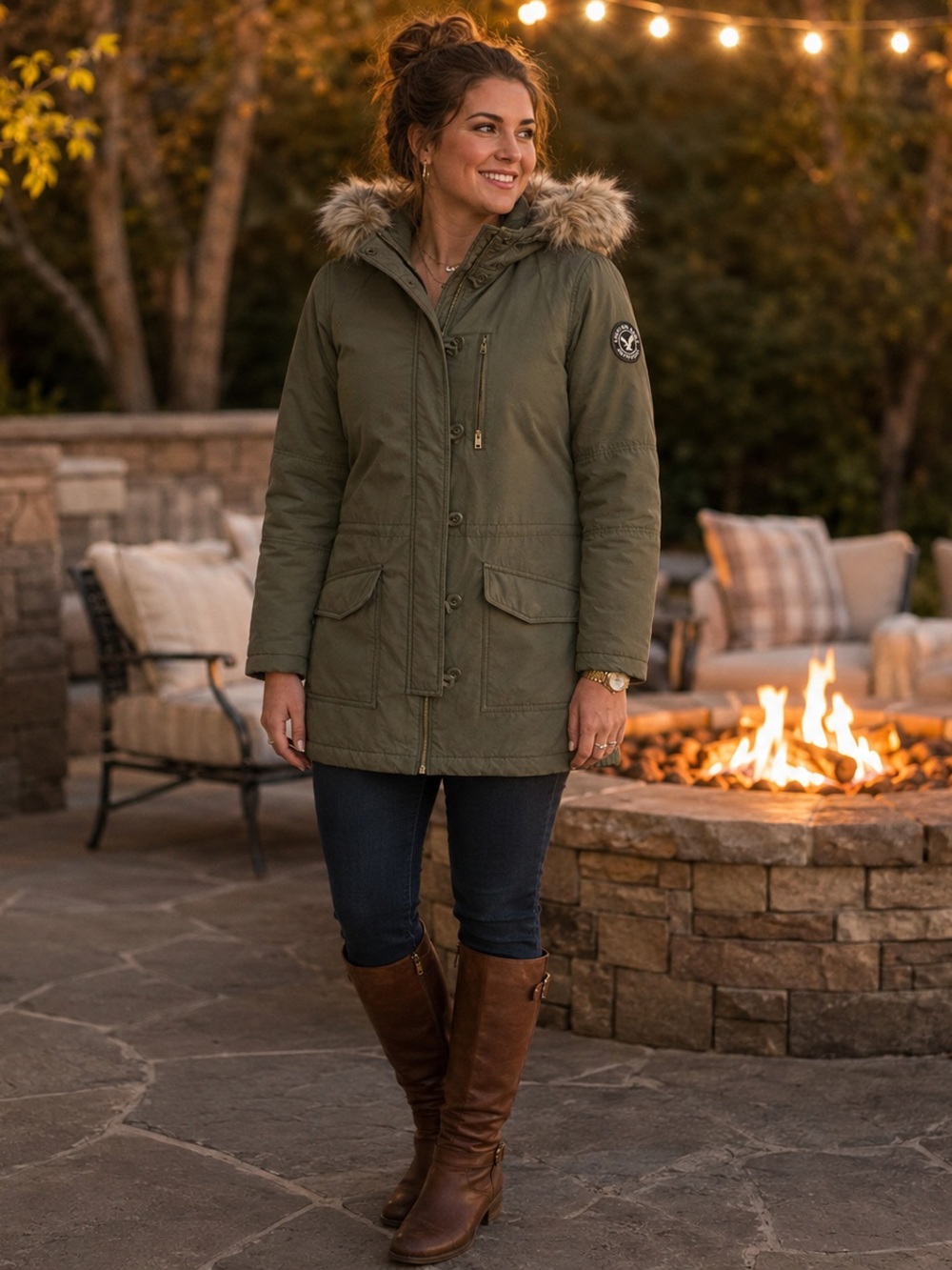 American Eagle Outfitters Olive Green Sherpa-Lined Parka Coat Women’s XL